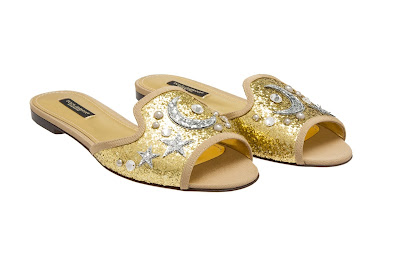 Dolce & Gabbana Embellished Mules Gold Glitter Moon and Stars