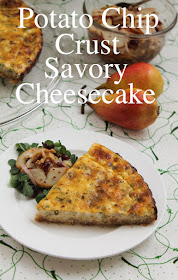 Food Lust People Love: This crunchy potato chip crust savory cheesecake makes a great main course for Sunday brunch or a light dinner.  It’s also pretty fabulous cold in a packed lunch the next day, if you are lucky enough to have leftovers.