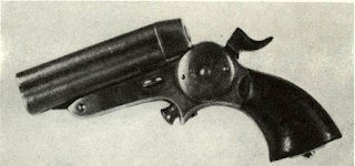 Pocket pistols of Sharps form with improved striker system by Starr were not enough to keep wheels of industry turning at close of war. Gun was closely styled after and competitive to Sharps & Hankins type of 4-barreled derringer.