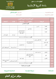 التوزيع السنوي لمادة التربية الإسلامية  للمستوى الأول وفق المنهاج المنقح