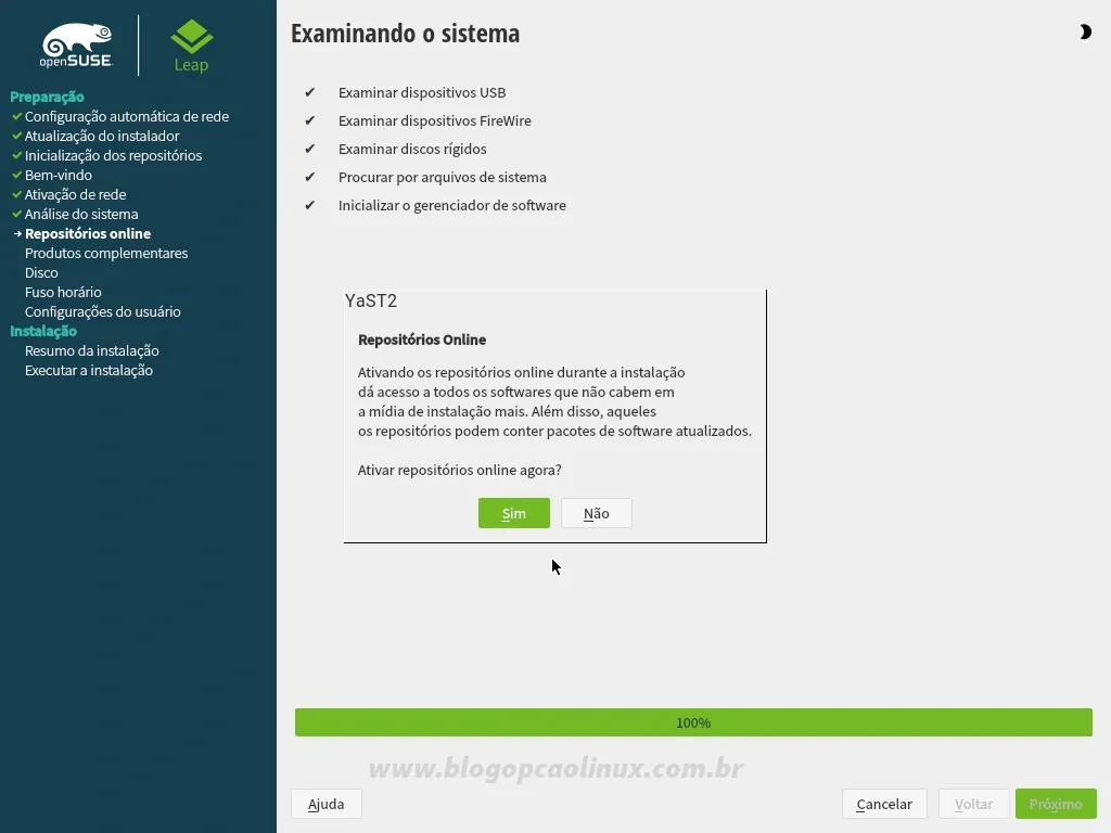 Você tem a opção de configurar os repositórios já durante a instalação