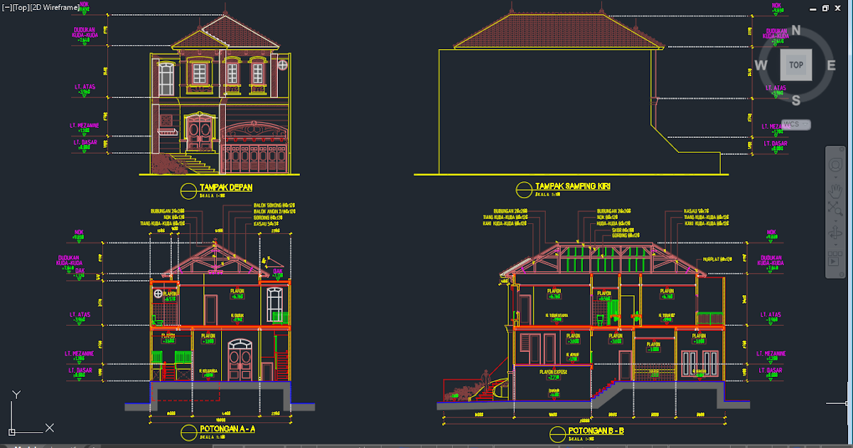 Referensi Gambar Desain Autocad Rumah Tinggal Tipe 10x20 m 