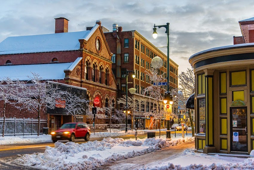 Portland, Maine USA Winter November 2014 Congress Street at Park Street snowy morning photo by Corey Templeton