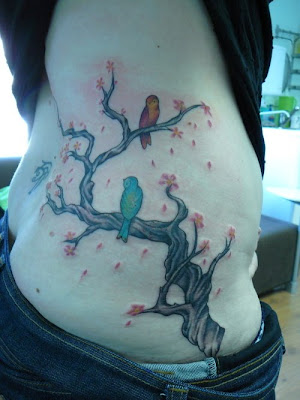 newCherry Blossom Tree With Bird Tattoo Design