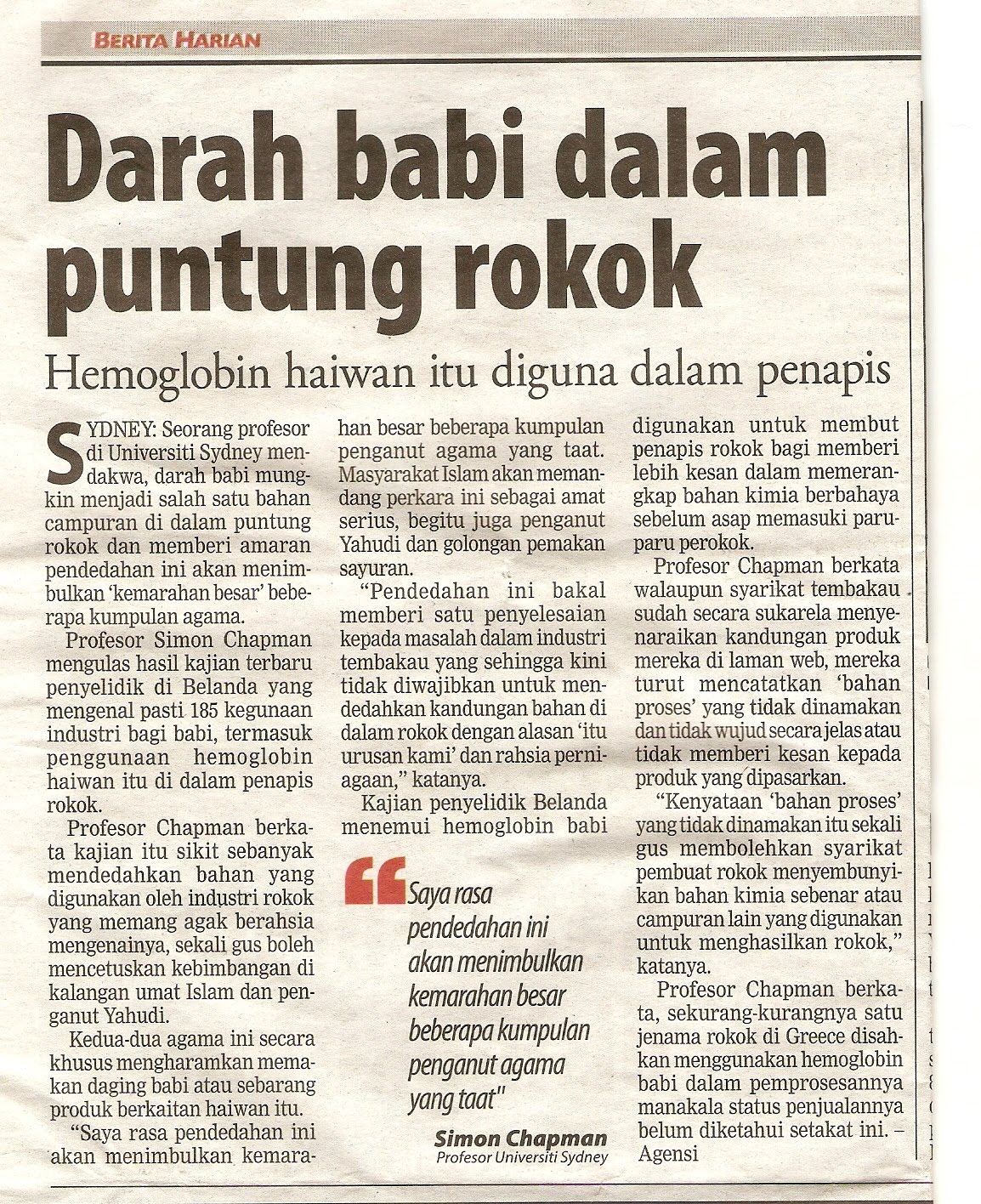 Artikel Dan Surat Khabar Tentang Rokok