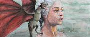 Daenerys Targaryen from Game of Thrones. Ink and Paint on Panel (daenerys targaryen dragon painting)