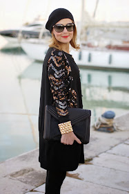 Black and golden elegant outfit, Kangra cappello, Marc by Marc Jacobs Hobbes cardigan, Fashion and Cookies, fashion blogger