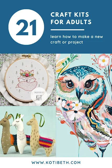 21 of the best craft kits for adults or for teens.  Learn how to make new projects or DIY products for yourself or to give as a gift.  These kits also make great gifts for a friend or teenager.  These kits are for sale on Amazon and Etsy. Learn to make new crafts and DIY projects with these ideas for tutorials.  These are a great way to learn a new craft or skill. It's a good idea to buy a kit to save money.  #craftkit #diy #craft 