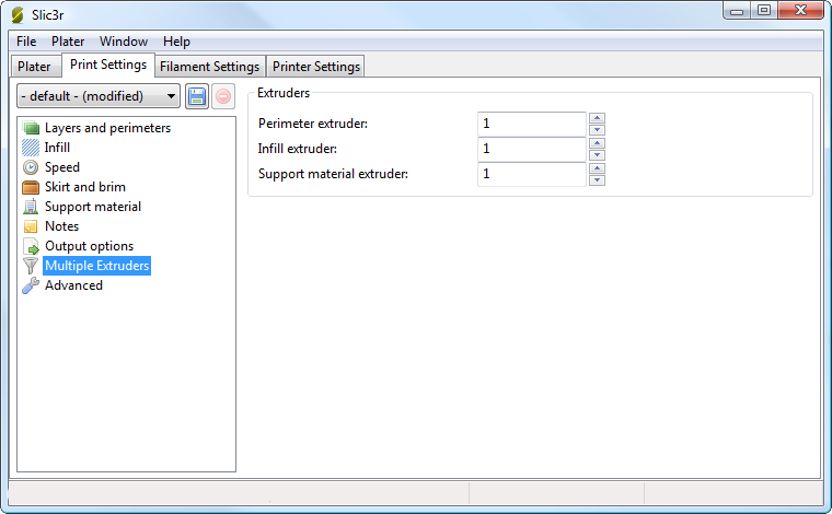 Настройка нескольких экструдеров Slic3r