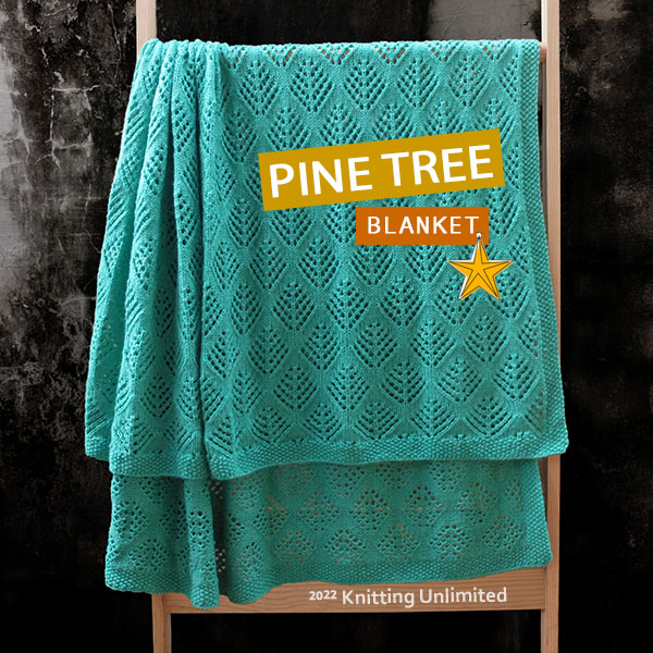 Pine tree Blanket. Size: 44”x 50”. Used Etrofil Bambino Lux Wool Yarn 70747