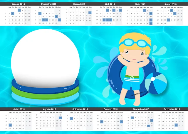 Blondie Boy Pool Party Free Printable Calendar 2015. 