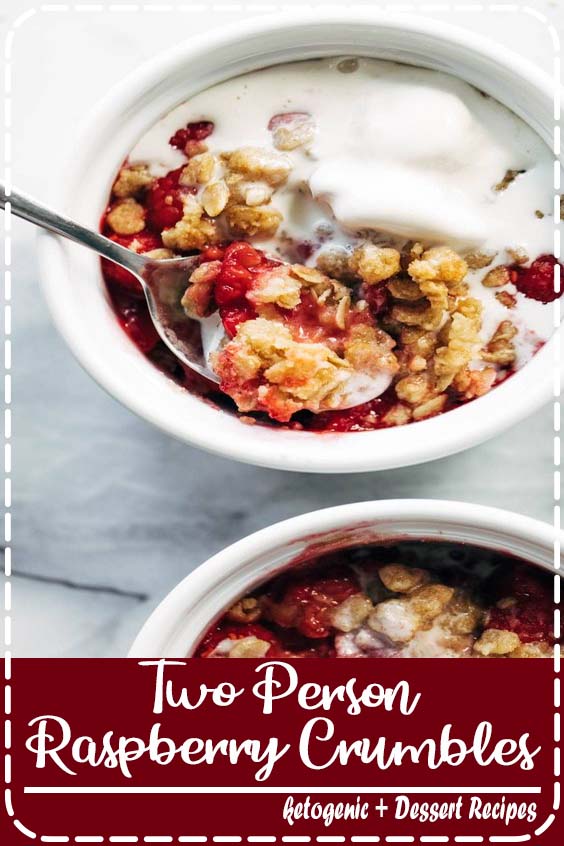 The BEST easy summer dessert - for two! A layer of oat-brown-sugar crust, juicy, sticky, bubbly raspberries, and topped with a buttery crumble that's baked to perfection. YUM.