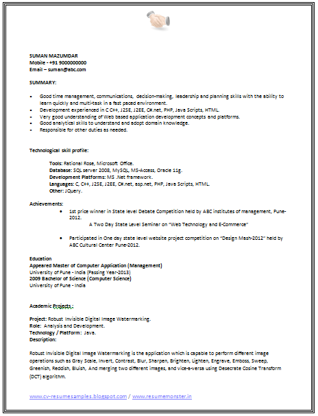 CV Format For Software Engineer
