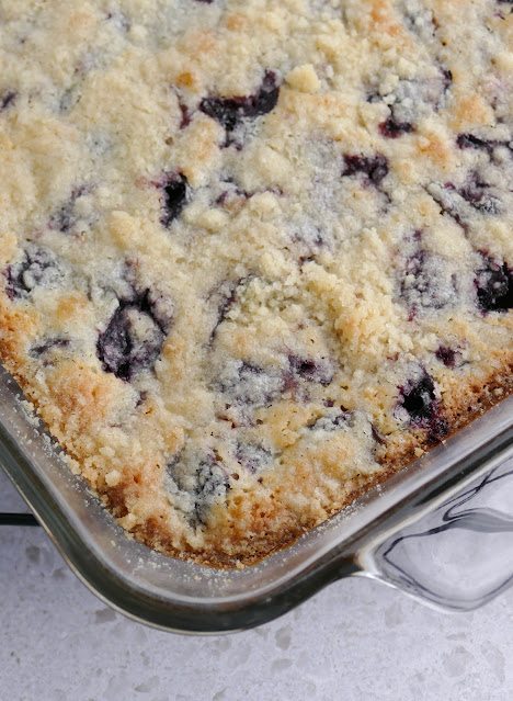 Cherry Pie Bars in a baking dish before slicing.