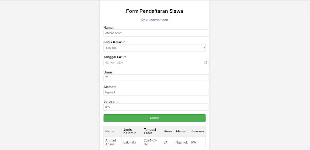 Cara Membuat Form Pendaftaran Siswa dengan HTML dan JavaScript