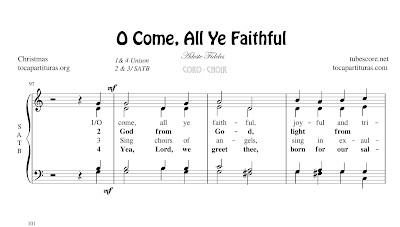 O come, all ye faithful Partitura de CORO SATB a 4 voces Letra en inglés Adeste Fideles