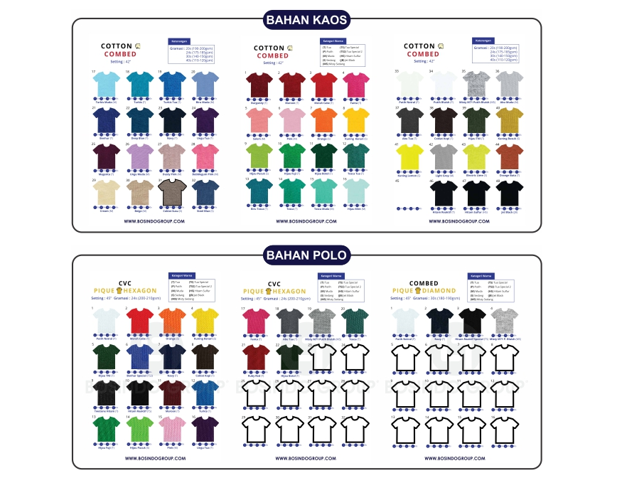 Katalog pilihan warna kaos polos Bangli