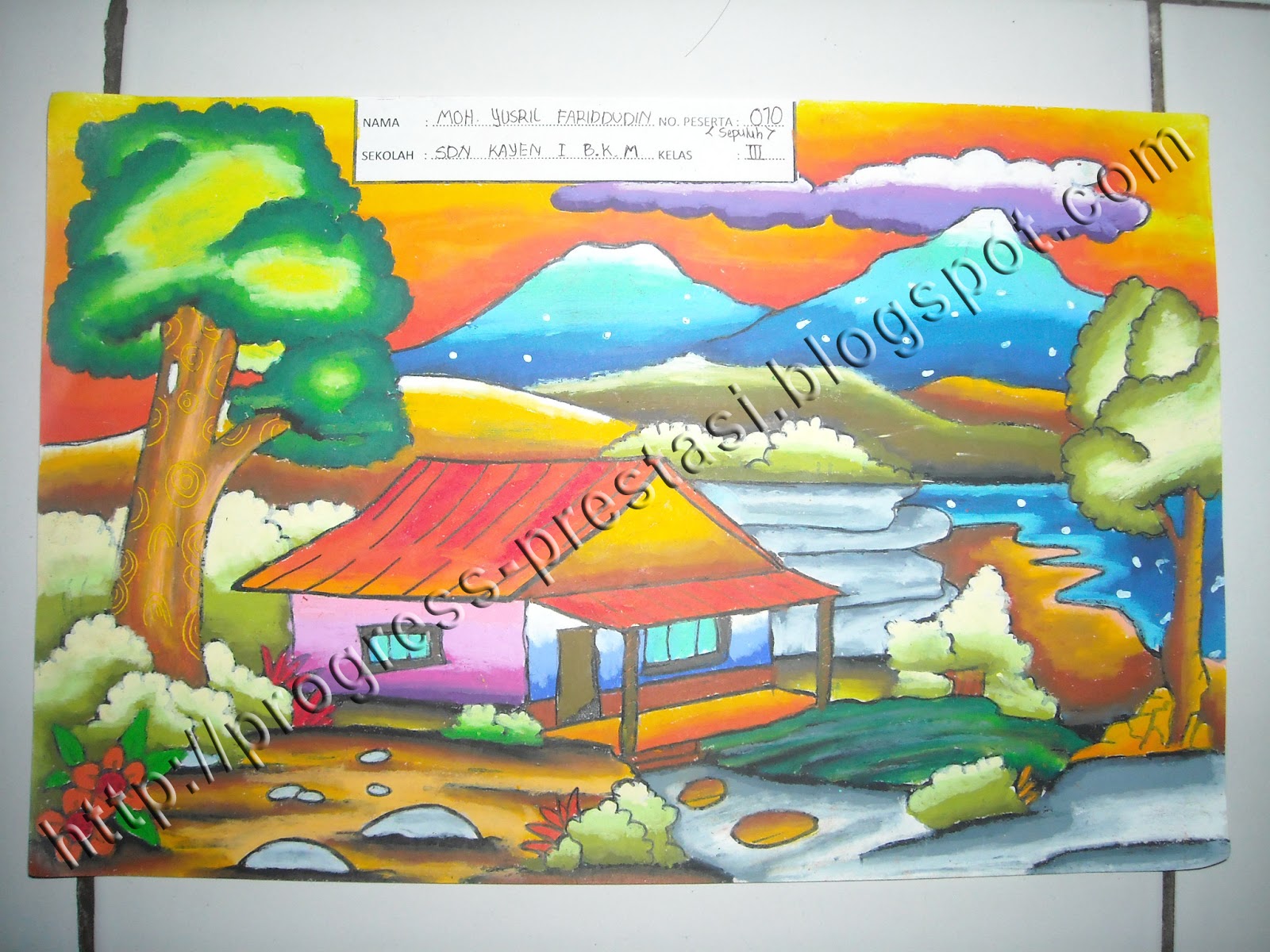 Gambar pemandangan alam crayon cara mewarnai pemandangan 