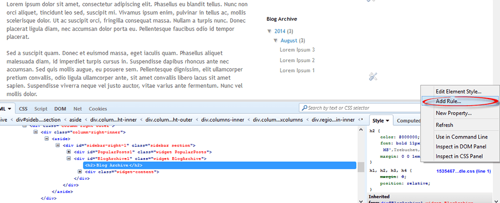 How Firebug Helps You Design Your Blogger Blog 3 add CSS rule in firebug