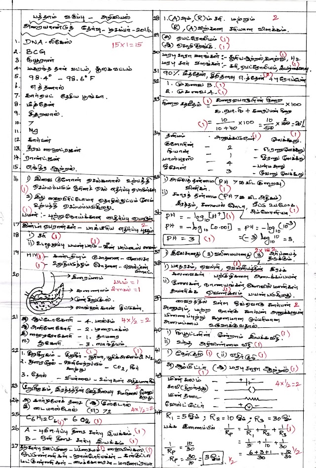 SSLC HALF YEARLY SCIENCE ANSWER KEY MARCH 2017