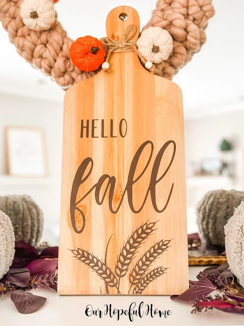 Hello Fall cutting board sign