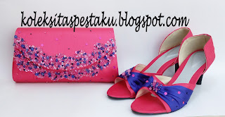 Tas Pesta dan Sepatu Mix Nuansa Pink Fanta dan Biru ELektrik