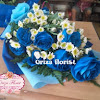 Buket Mawar Biru + Bunga Pom Pom