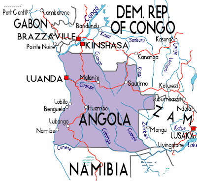 Map of Angola Country Area