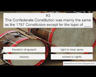 The Confederate Constitution was mainly the same as the 1787 Constitution except for the topic of ___. Answer choices include: freedom of speech, right to bear arms, slavery, women's rights