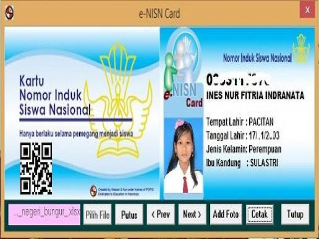 E-NISN BERBASIS DAPODIK DENGAN FOTO SISWA