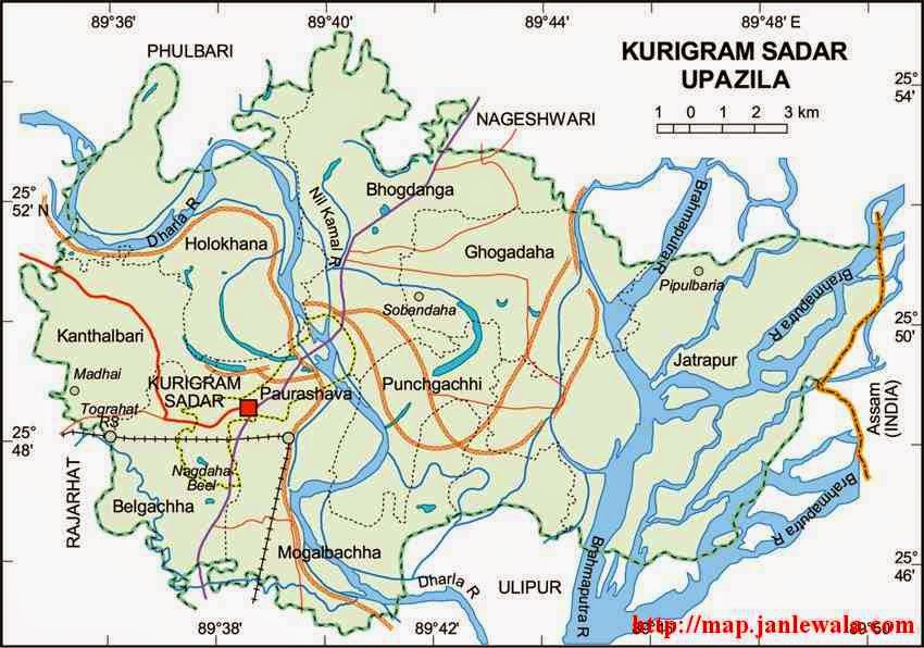 kurigram sadar upazila map of bangladesh