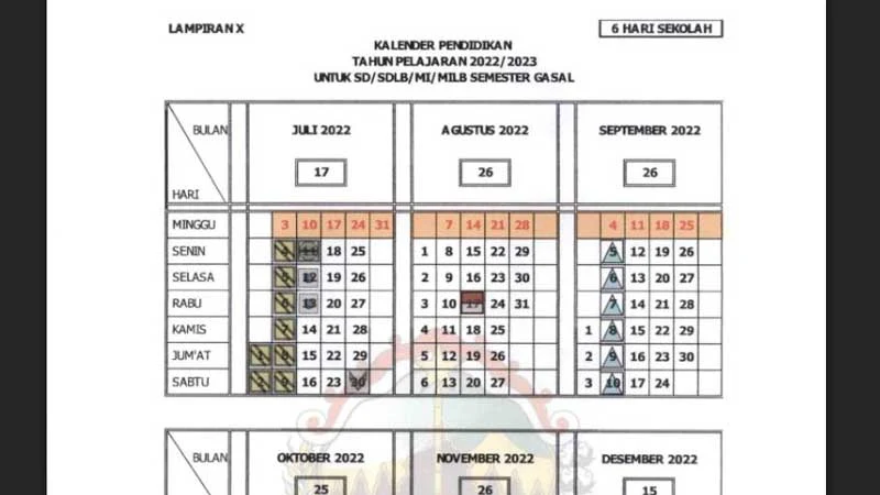 Kalender Pendidikan Tahun Pelajaran 2022/2023 Jawa Tengah