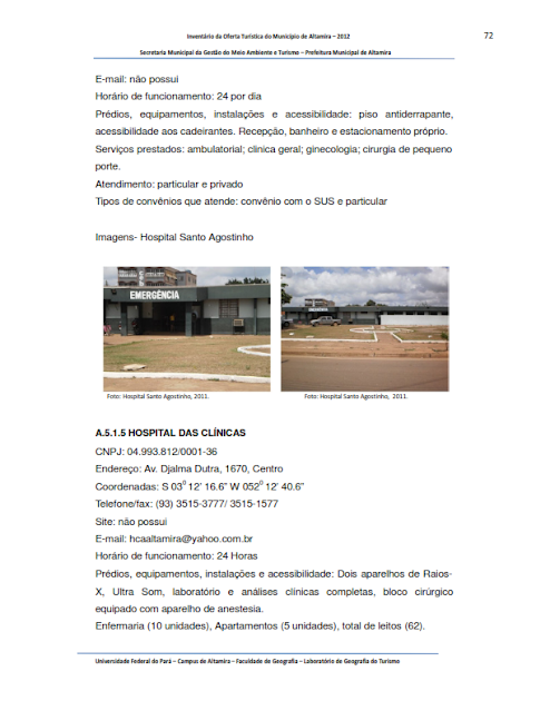 INVENTÁRIO DA OFERTA TURÍSTICA DO MUNICÍPIO DE ALTAMIRA - Pará - Brasil - 2012 - Parte I