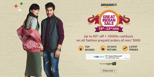 Amazon Fashion Upto 90% Off + Rs.1000 Cashback