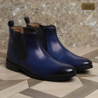 Blue Brune Leather Chelsea Men Boots 