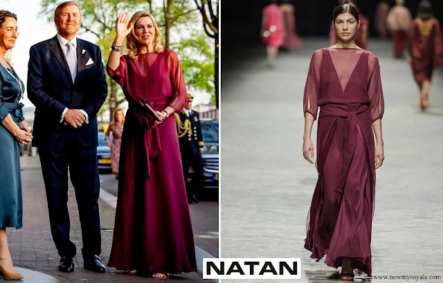 Queen Maxima wore Natan Couture Spring Summer 2024 collection Natan Odirc silk muslin top and Oscar pareo trousers