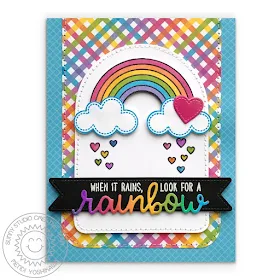 Sunny Studio Stamps: Over The Rainbow Encouragement Card (using Rain or Shine Stamps, Sunny Semi Circle Dies, Frilly Frames Rectangle Dies & Gingham Pastels paper)