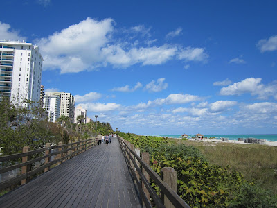 the boardwalk in Miami Beach is a great place to people watch and admire the hotels and resorts