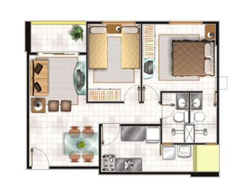 2 Bedroom 1 Bath Apartment Plans