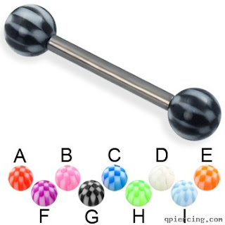 Checkered ball titanium straight barbell, 12 ga