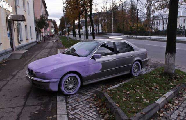Expensive BMW painted purple for inconsiderate parking