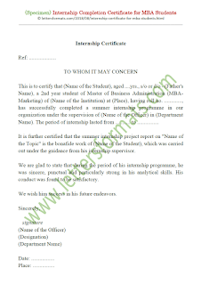 internship completion certificate for mba