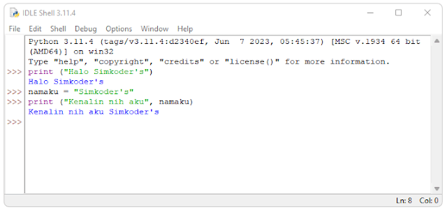 Tes Python dengan IDEL Shell