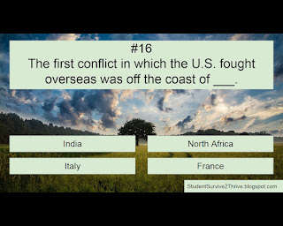 The first conflict in which the U.S. fought overseas was off the coast of ___.  Answer choices include: India, North Africa, Italy, France