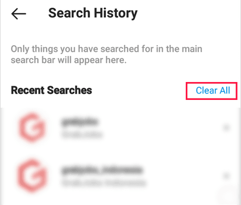 clear search history instagram