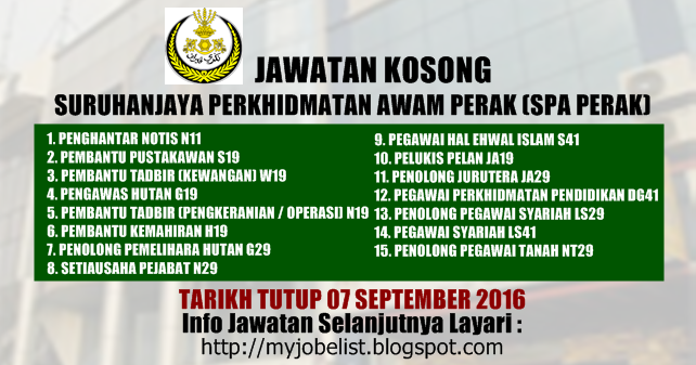 Senarai Kerja Kosong Terkini 2016 2017 Jawatan Kosong Terkini Di Spa Perak 07 September 2016