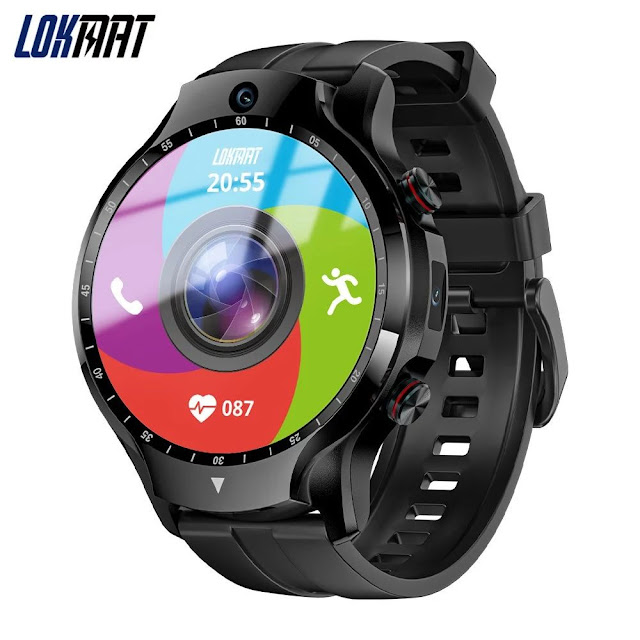 LOKMAT APPLLP 5 1.6-inch 400*400px Full-touch Screen Smart Watch 4GB+128GB 4G Network Android 9.1 OS Dual-Chip & Dual-Mode AI Voice Assistant 2MP Camera GPS Positioning Fitness Health Monitor APP Store FaceUnlock