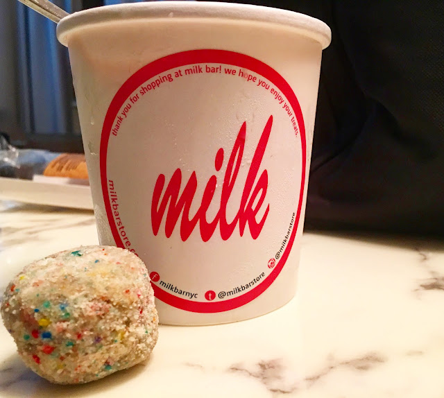 A birthday cake truffle a pint of fruity cereal milk ice cream.