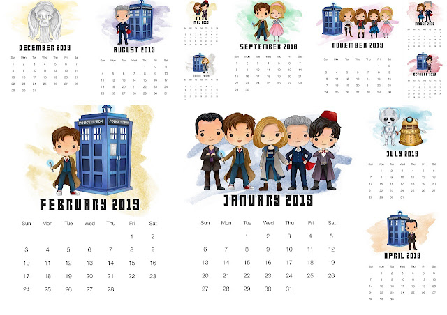 Calendario 2019 de Dr. Who para Imprimir Gratis. 