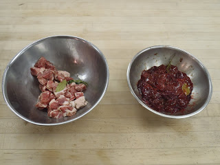 The pork and duck liver, seasoned and left to marinate